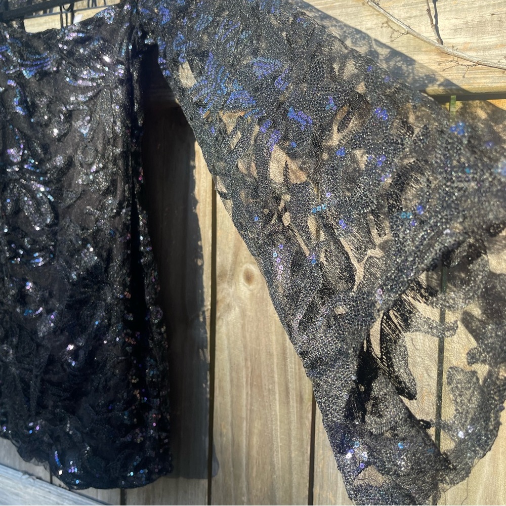 Lucy in the Sky Black sequined Babydoll Micro Mini Dress Sise S - Picture 4 of 10